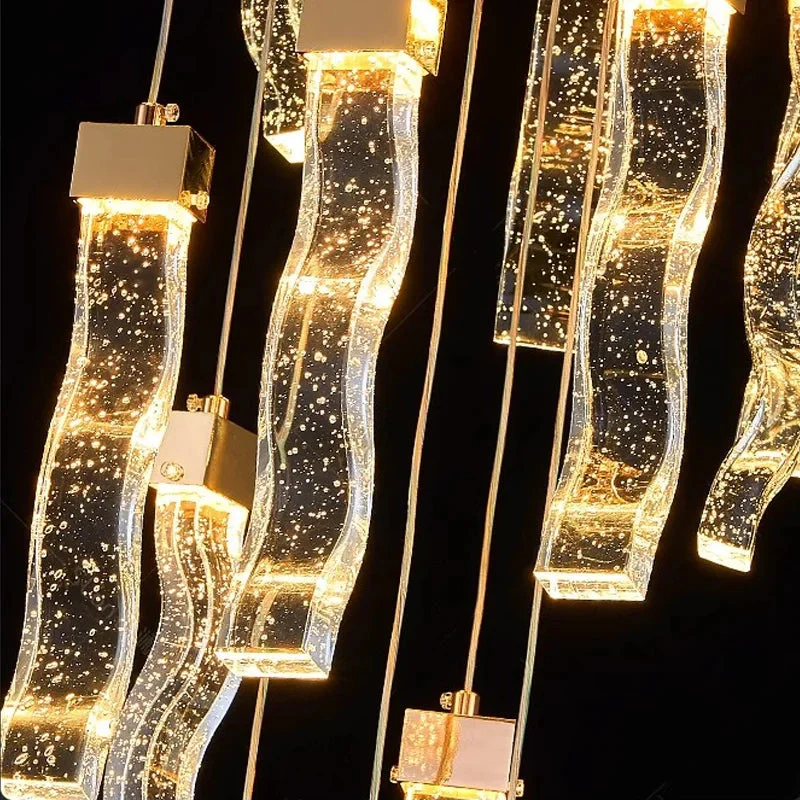 Modern Gold Long Crystal Hanging Light Fixture for Staircase - Image 5