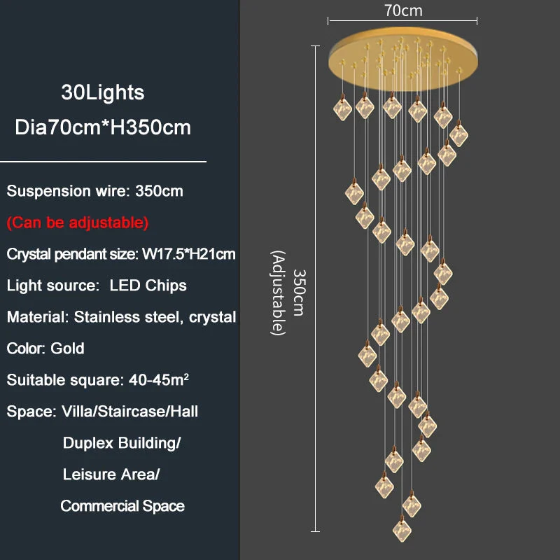 Modern Gold Long Spiral Crystal Chandelier for Staircase - Image 6
