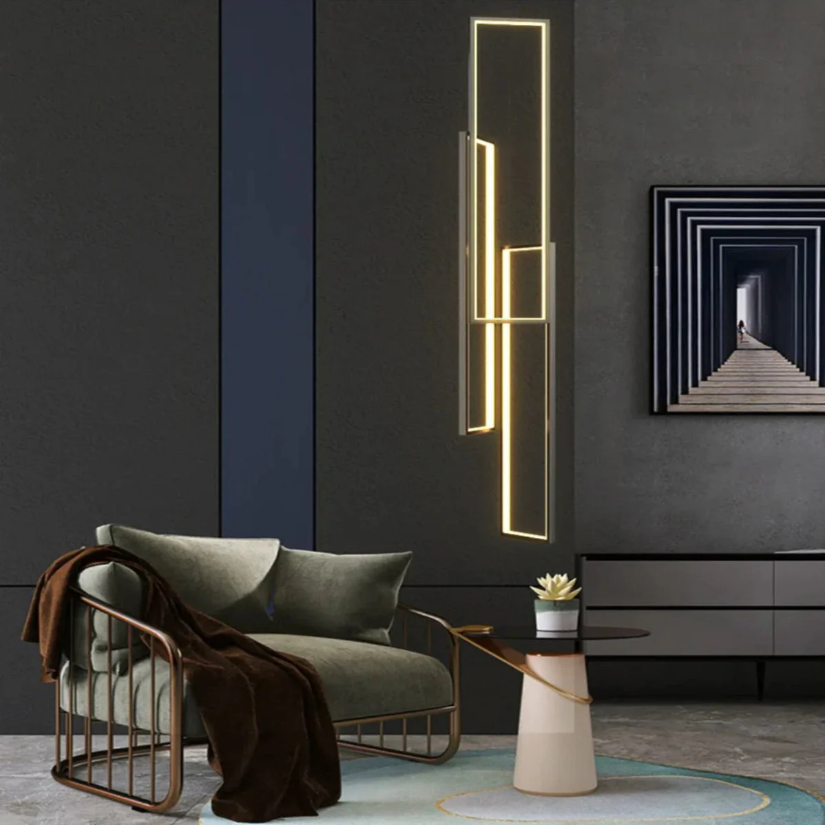Modern Large Vertical Rectangle Chandelier For Staircase - Image 2