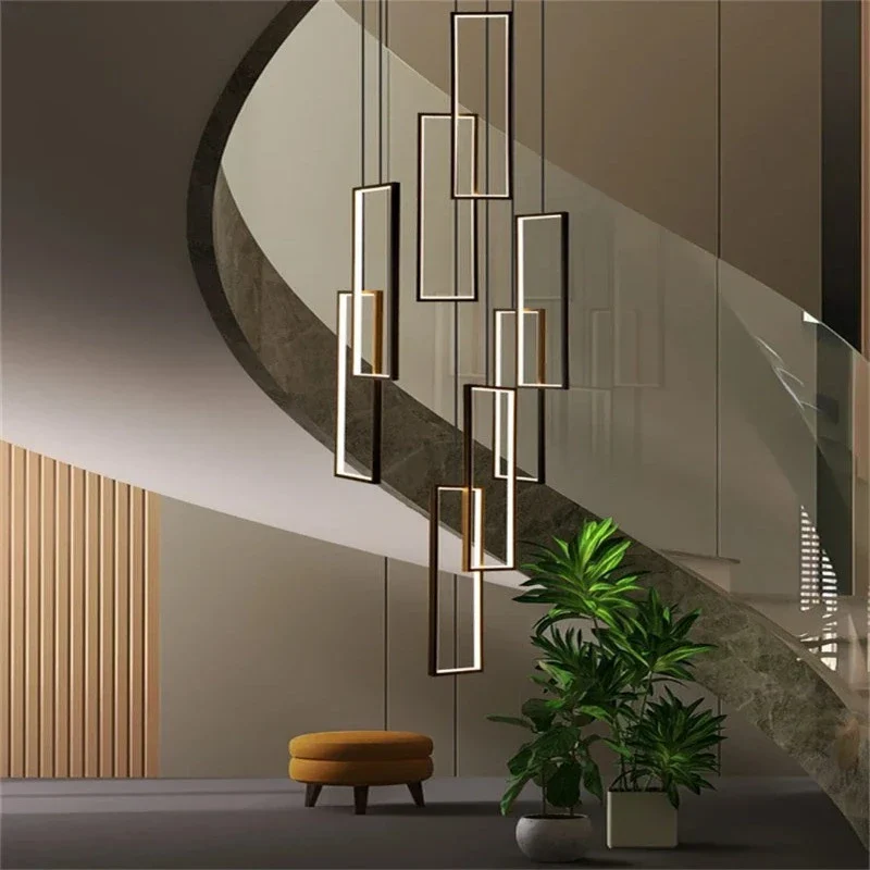Modern Large Vertical Rectangle Chandelier For Staircase - Image 3