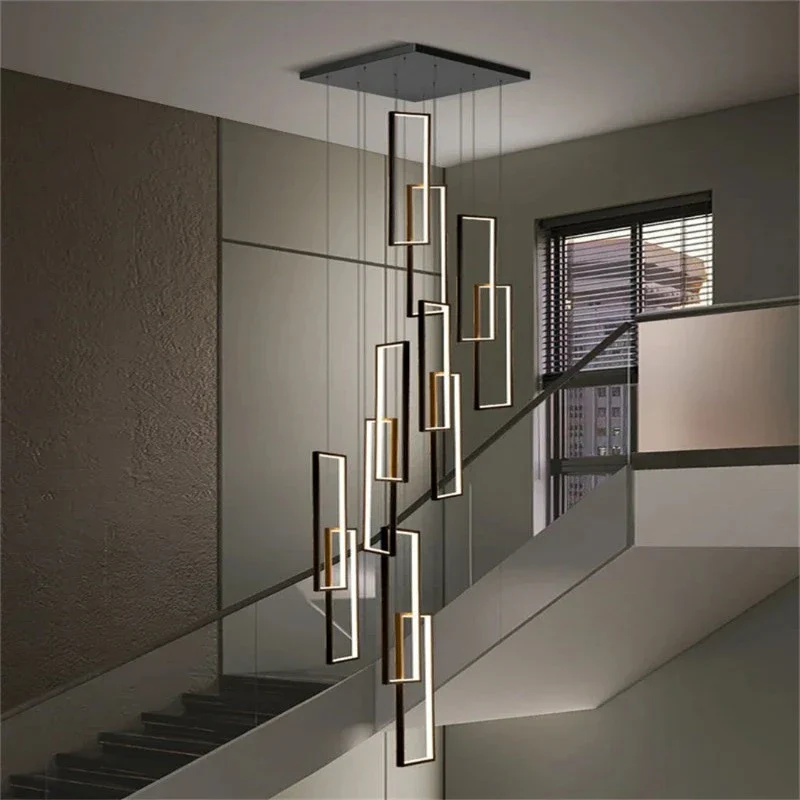Modern Large Vertical Rectangle Chandelier For Staircase - Image 4