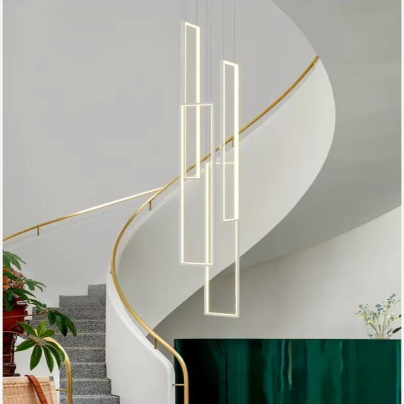 Modern Large Vertical Rectangle Chandelier For Staircase - Image 6