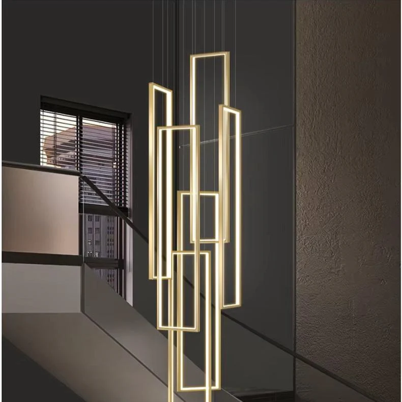 Modern Large Vertical Rectangle Chandelier For Staircase - Image 7