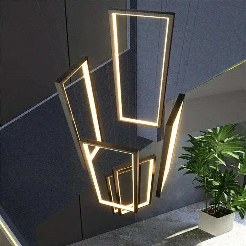 Modern Large Vertical Rectangle Chandelier For Staircase - Image 9