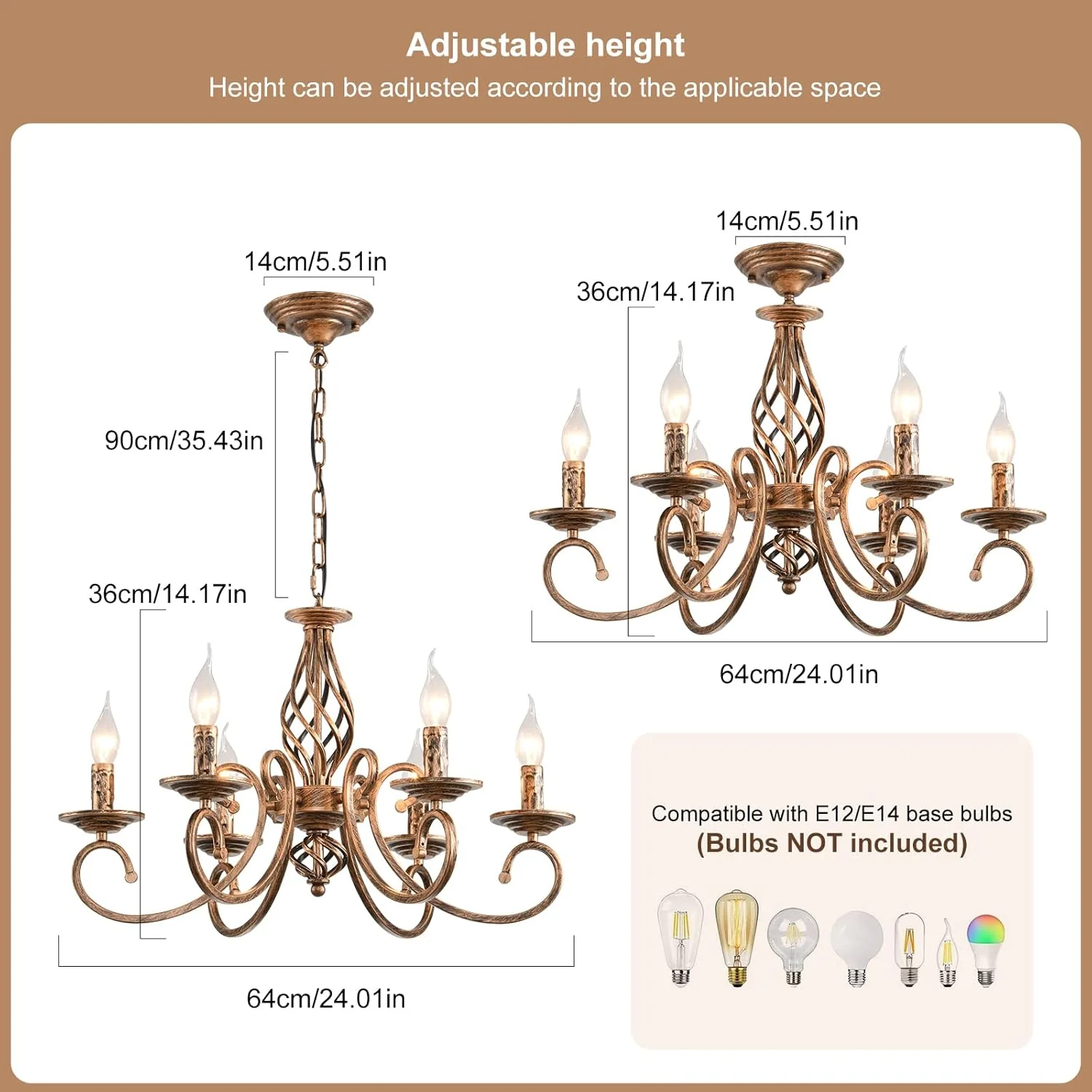 Modern Bronze Rustic Chandeliers 6/8 Heads - Image 10