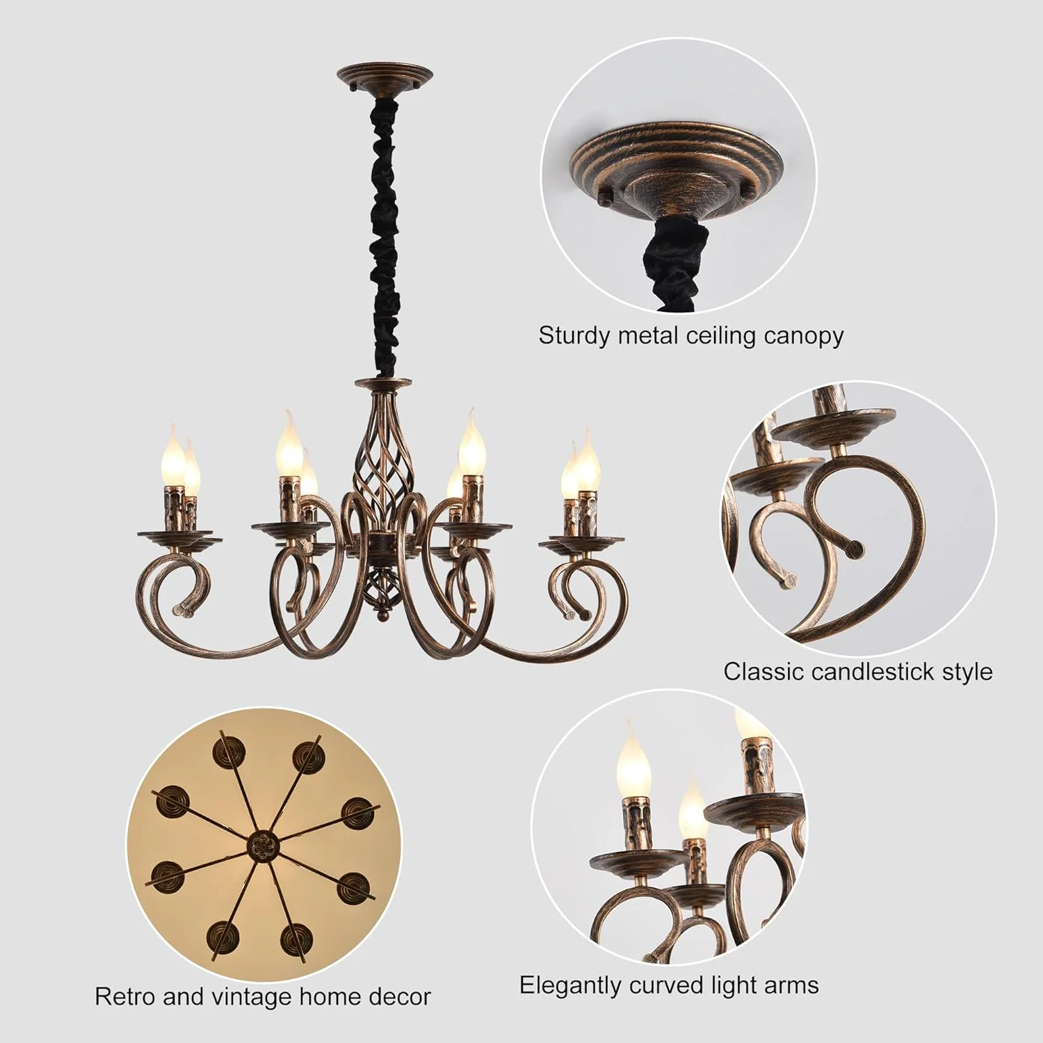 Modern Bronze Rustic Chandeliers 6/8 Heads - Image 9