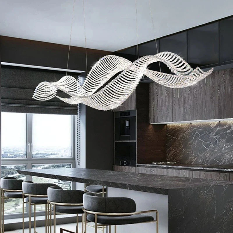 Modern Wave Crystal Chandelier Over Dining Table - Image 2
