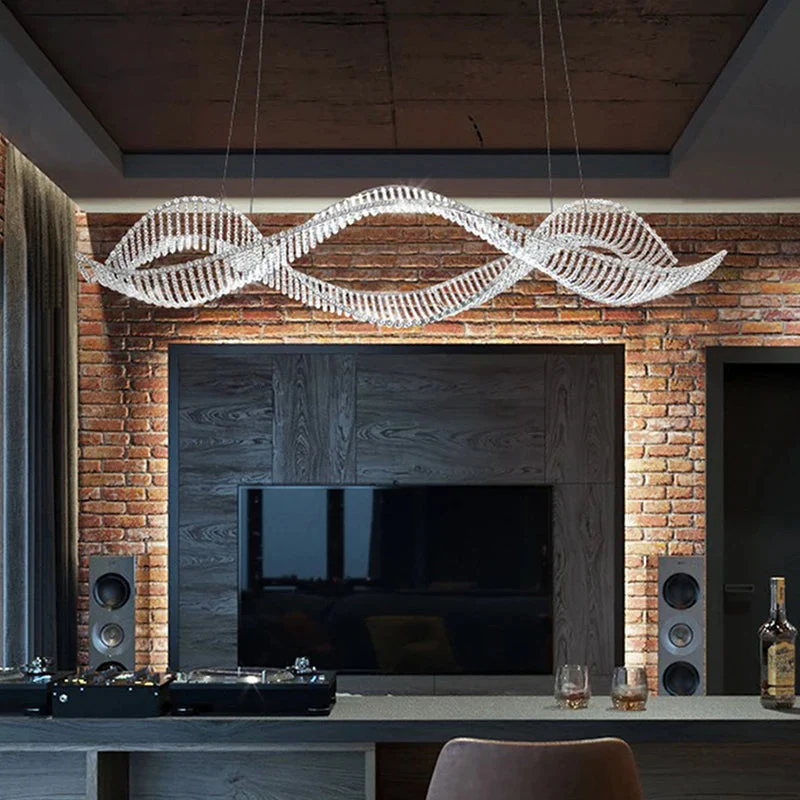 Modern Wave Crystal Chandelier Over Dining Table - Image 3