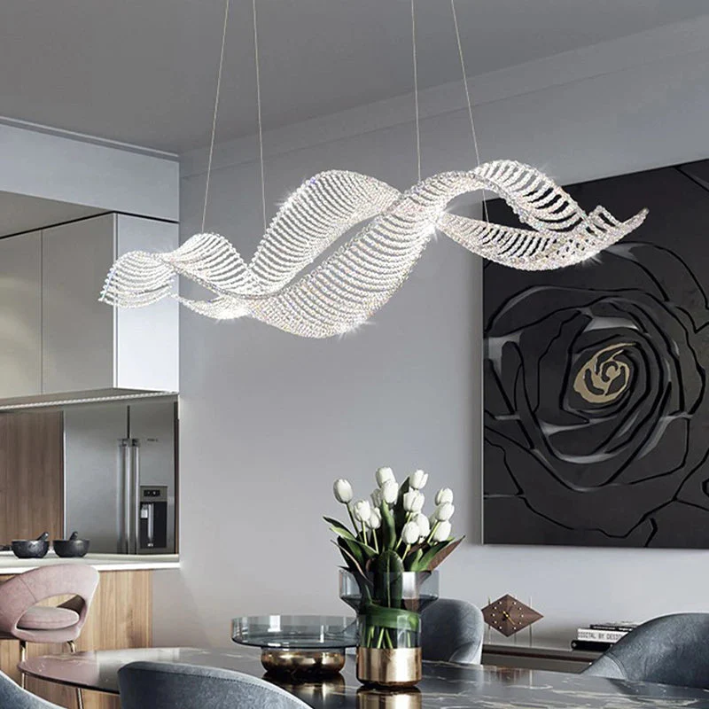 Modern Wave Crystal Chandelier Over Dining Table - Image 4