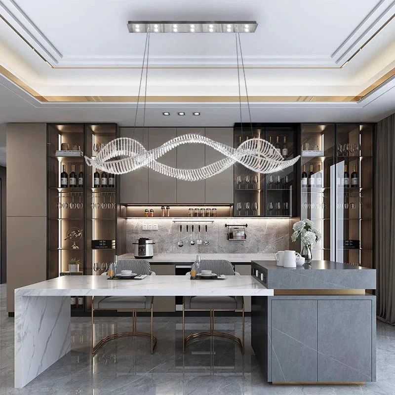 Modern Wave Crystal Chandelier Over Dining Table - Image 5