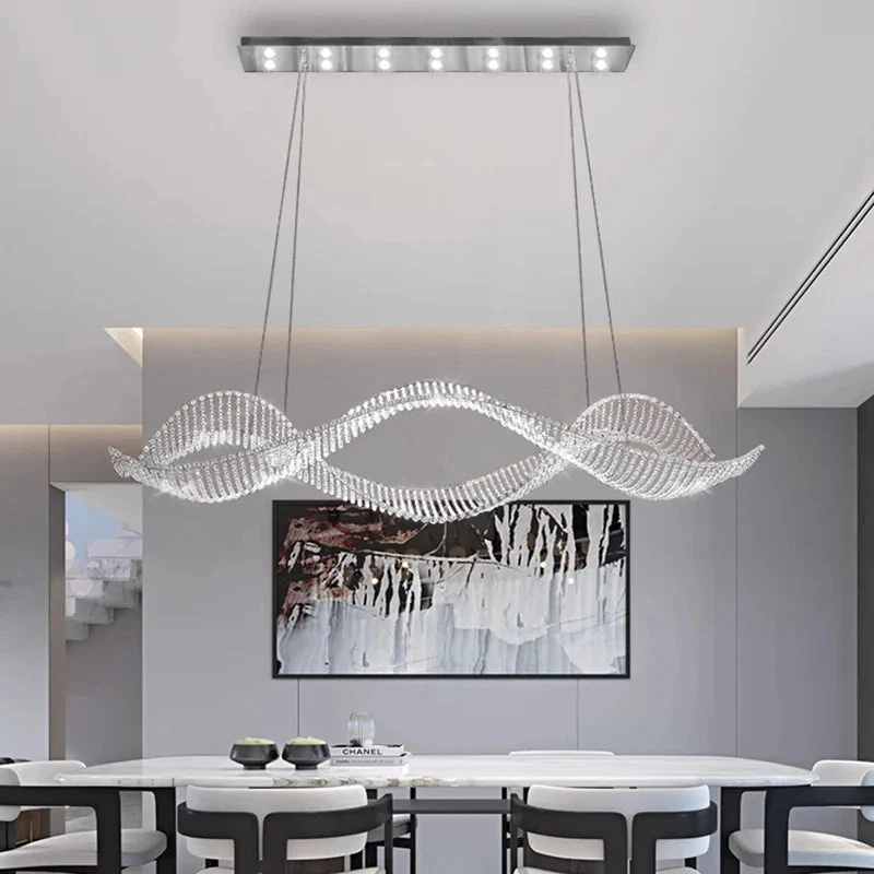 Modern Wave Crystal Chandelier Over Dining Table - Image 6
