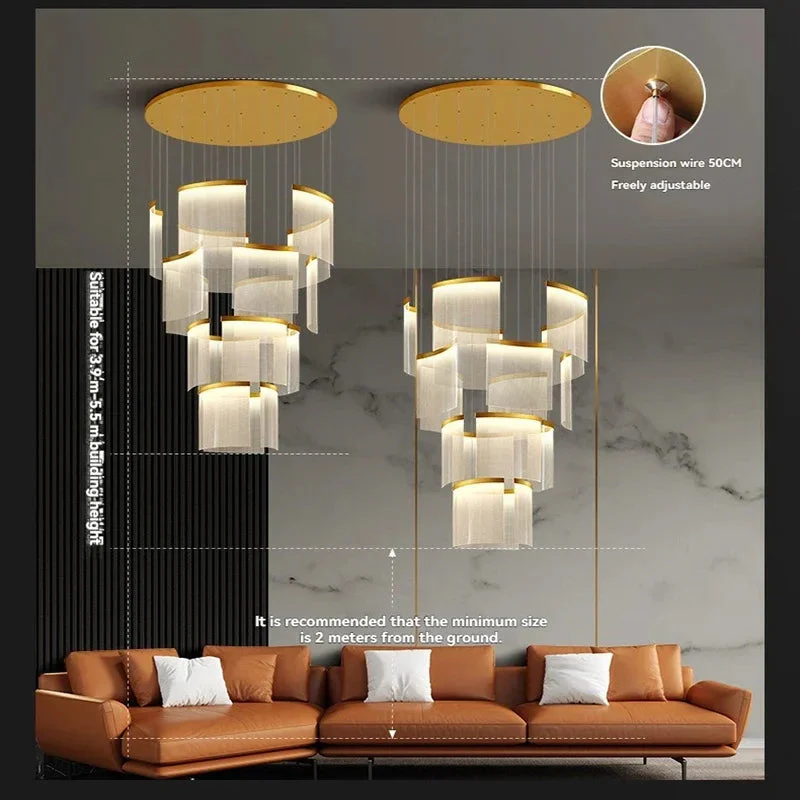 Nordic Ceiling Stair Chandelier Gold/Black - Image 7