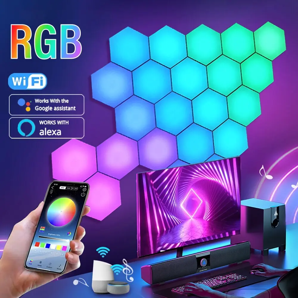 RGB Led Hexagon Wall Lights Wifi/Bluetooth Control