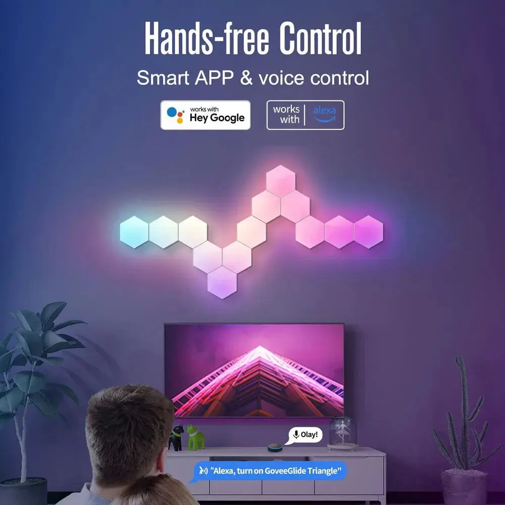 RGB Led Hexagon Wall Lights Wifi/Bluetooth Control - Image 3
