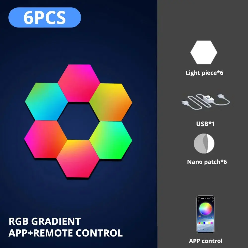 RGB Led Hexagon Wall Lights Wifi/Bluetooth Control - Image 6
