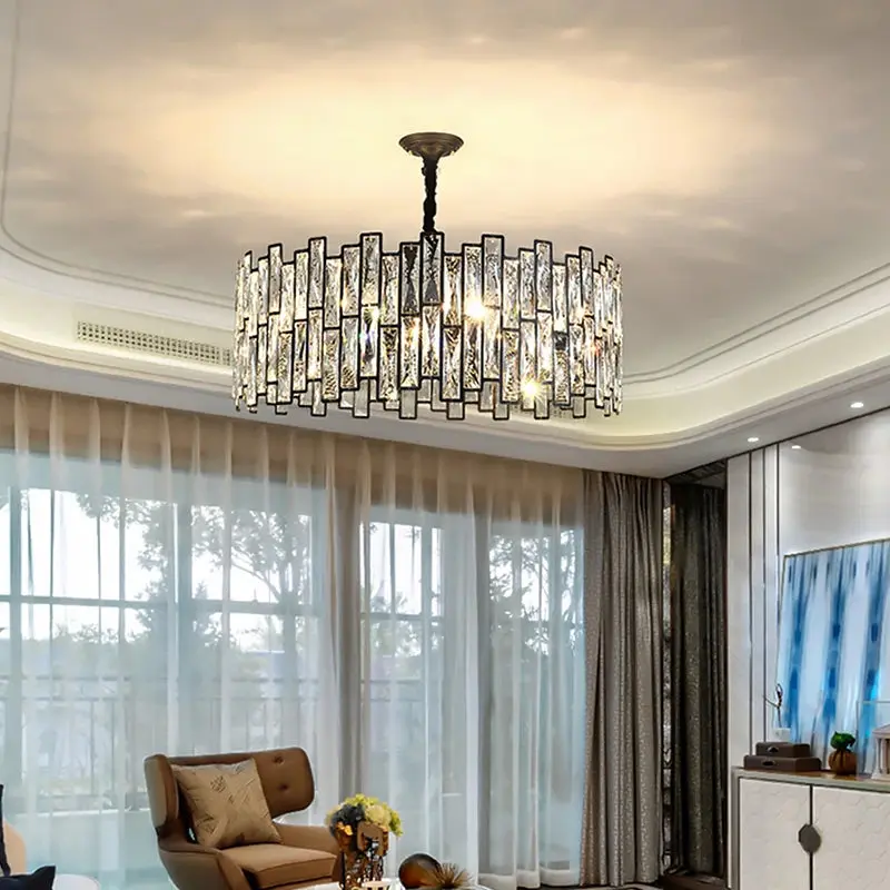 Round Metal Black Crystal Chandelier Small/Medium - Image 2