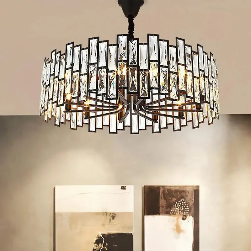 Round Metal Black Crystal Chandelier Small/Medium - Image 4