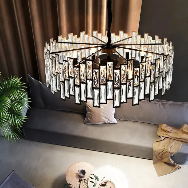 Round Metal Black Crystal Chandelier Small/Medium - Image 5