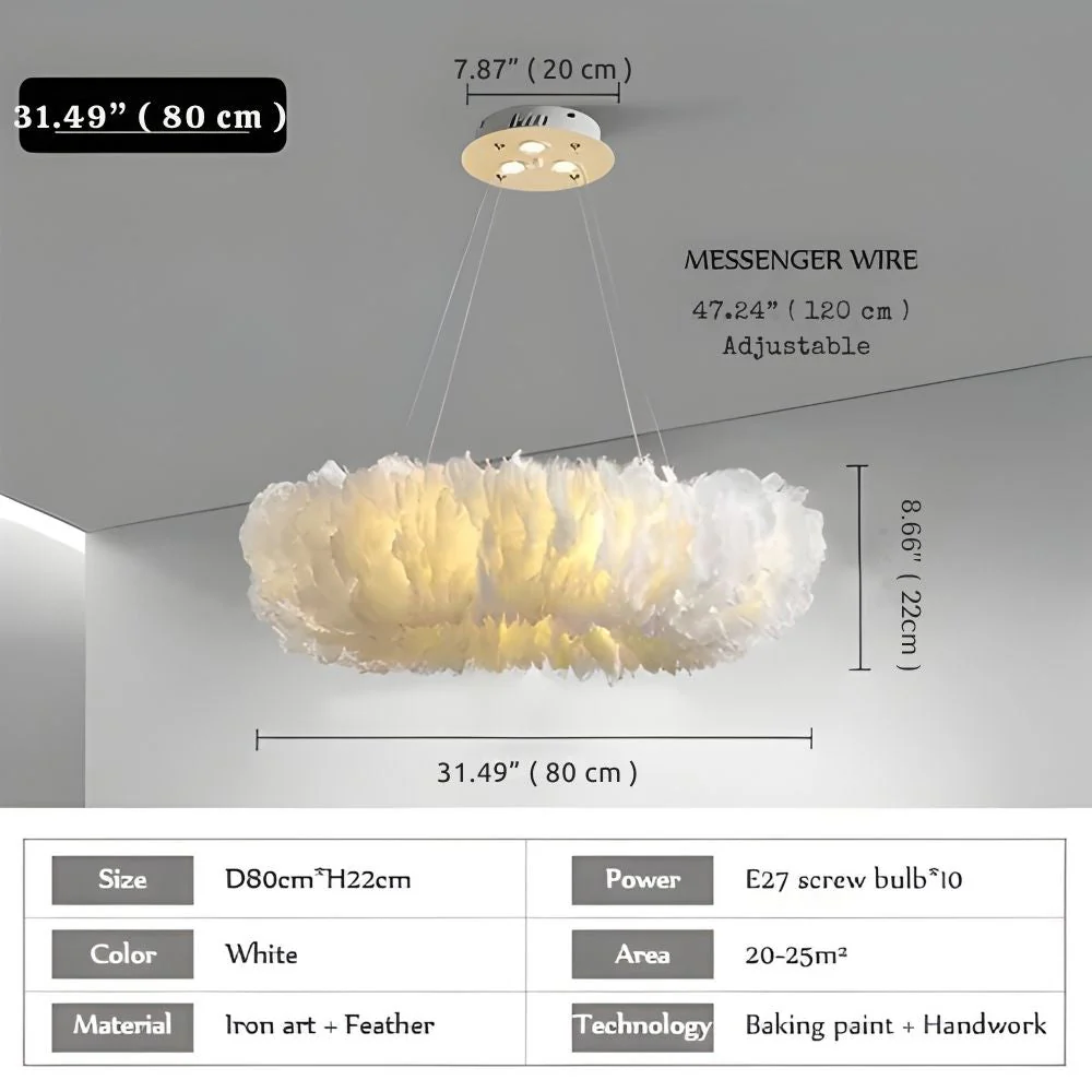 Round Feather Chandelier - White & Pink & Gray & Yellow - Image 12