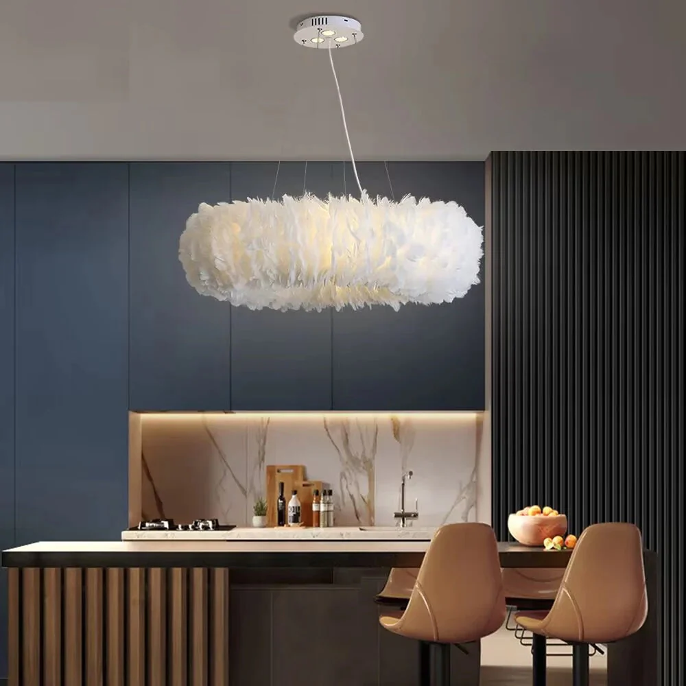 Round Feather Chandelier - White & Pink & Gray & Yellow - Image 2