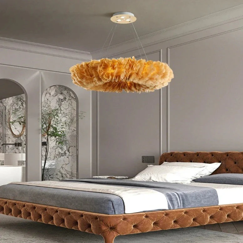 Round Feather Chandelier - White & Pink & Gray & Yellow - Image 6
