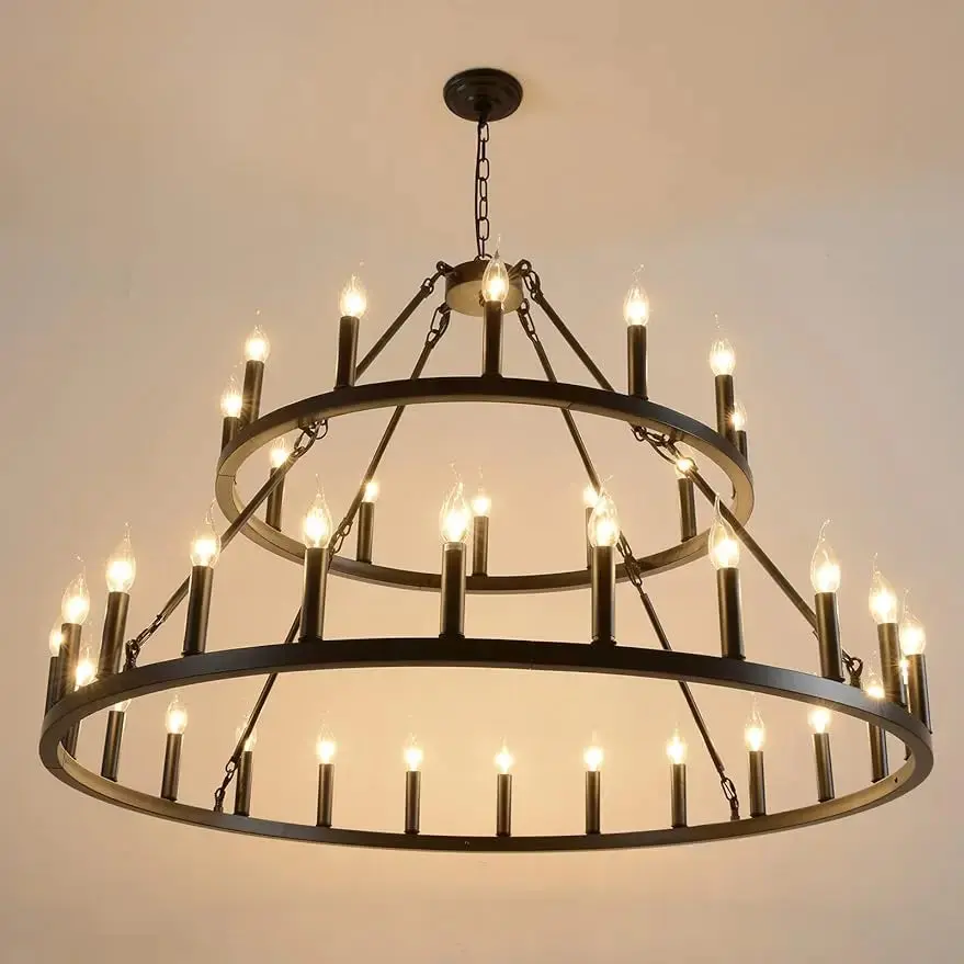 Rustic 48-inch 2 Tier Wagon Wheel Chandelier - Image 4