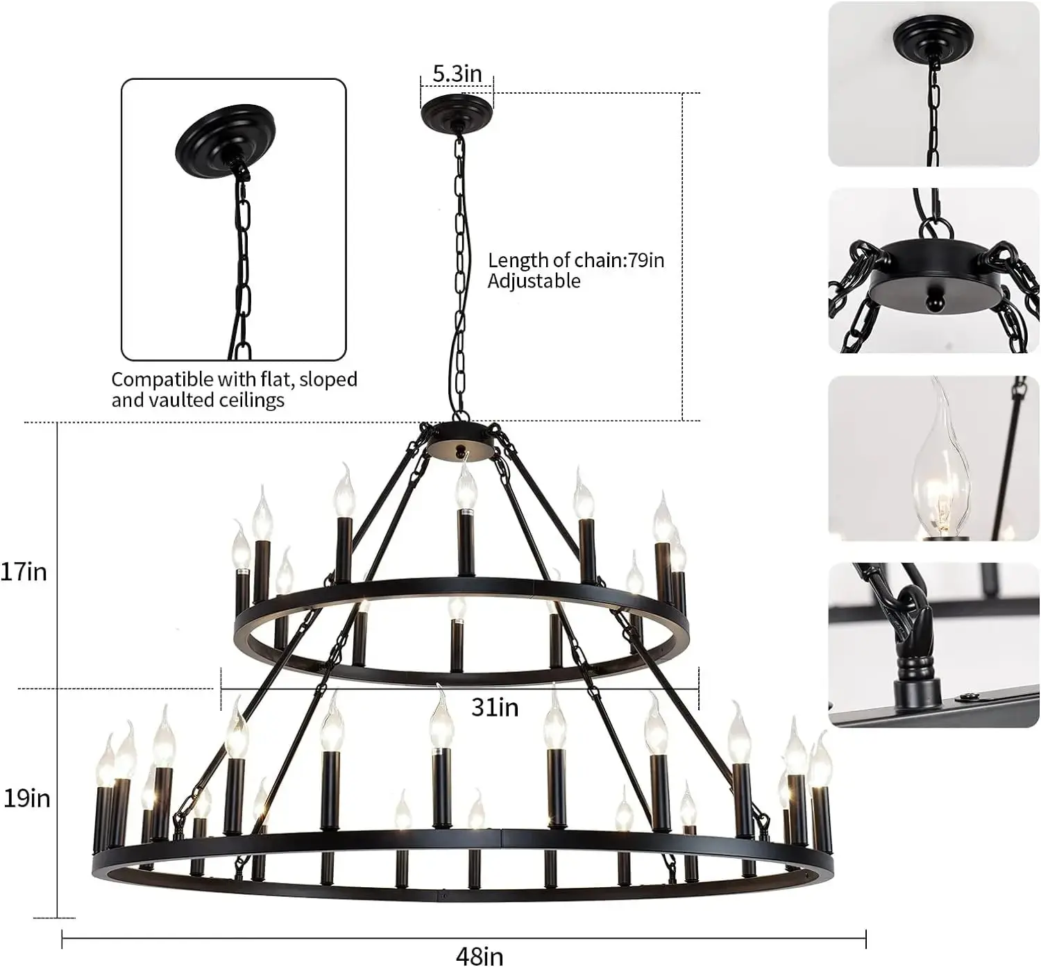 Rustic 48-inch 2 Tier Wagon Wheel Chandelier - Image 5