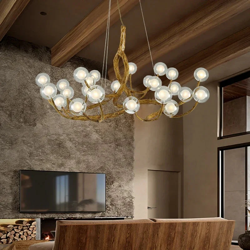 Rustic Farmhouse Branch Chandelier with Glass Orbs - Image 2
