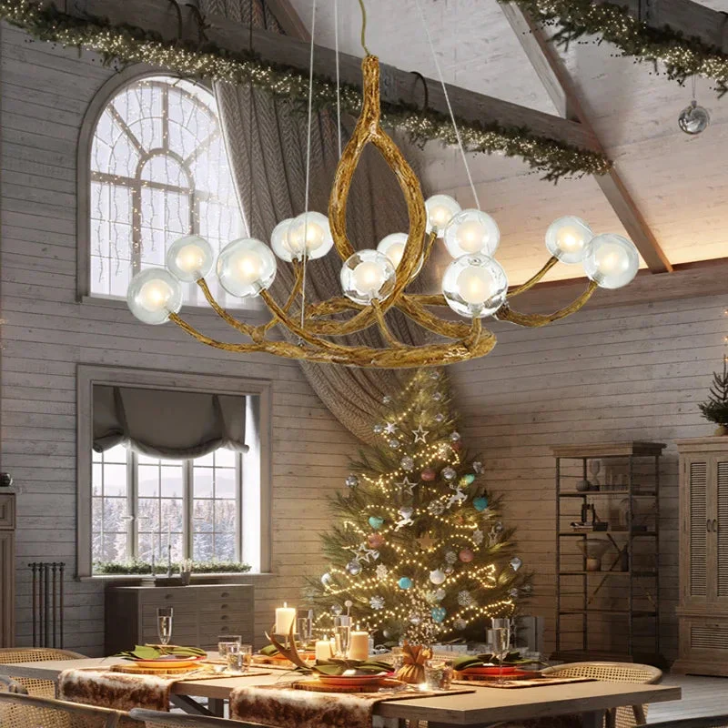 Rustic Farmhouse Branch Chandelier with Glass Orbs - Image 3