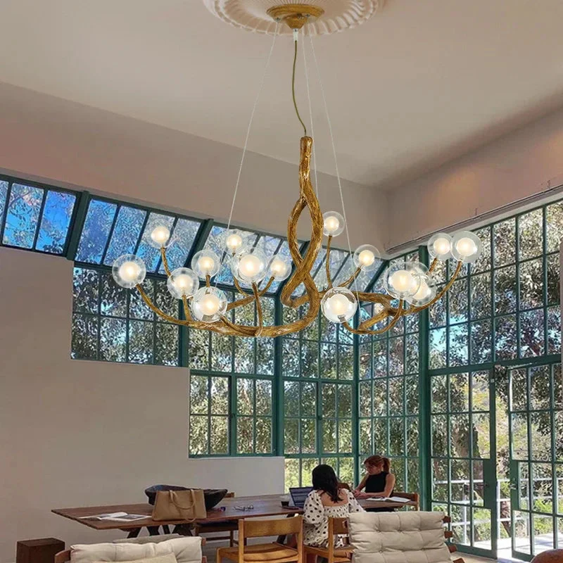 Rustic Farmhouse Branch Chandelier with Glass Orbs - Image 4
