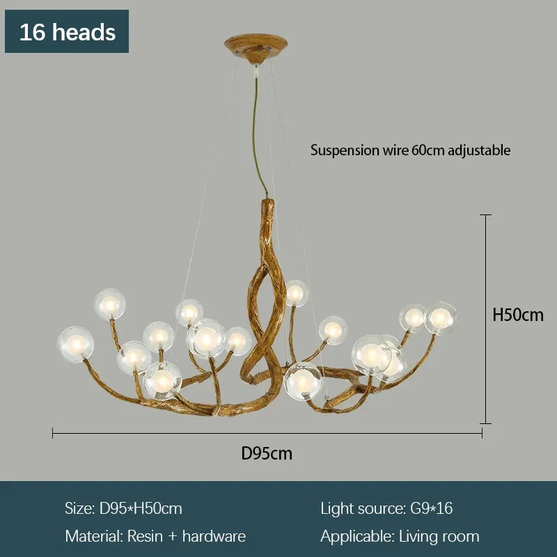 Rustic Farmhouse Branch Chandelier with Glass Orbs - Image 5
