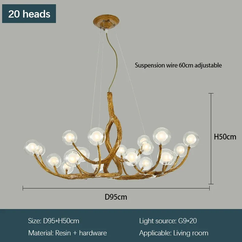 Rustic Farmhouse Branch Chandelier with Glass Orbs - Image 6