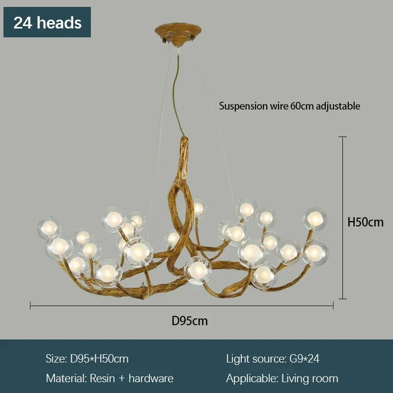 Rustic Farmhouse Branch Chandelier with Glass Orbs - Image 7