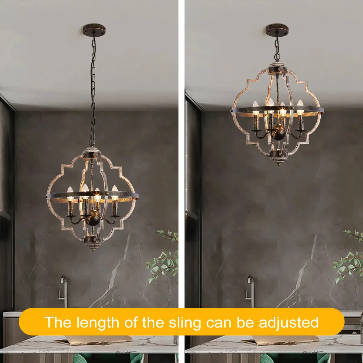 Rustic Metal Chandelier Lighting 4 Lights - Image 3