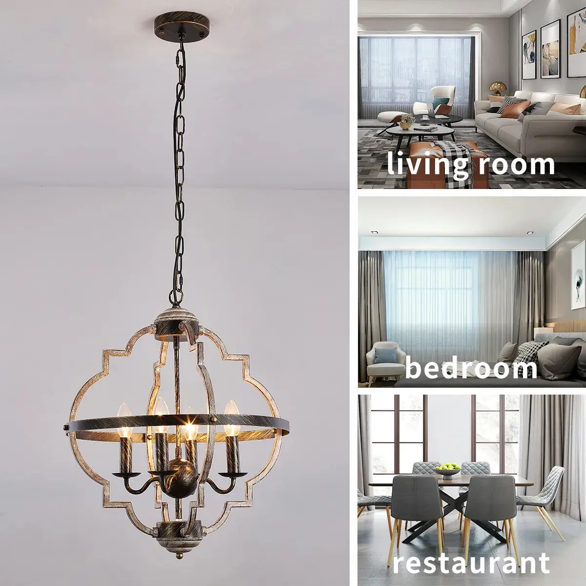 Rustic Metal Chandelier Lighting 4 Lights - Image 4