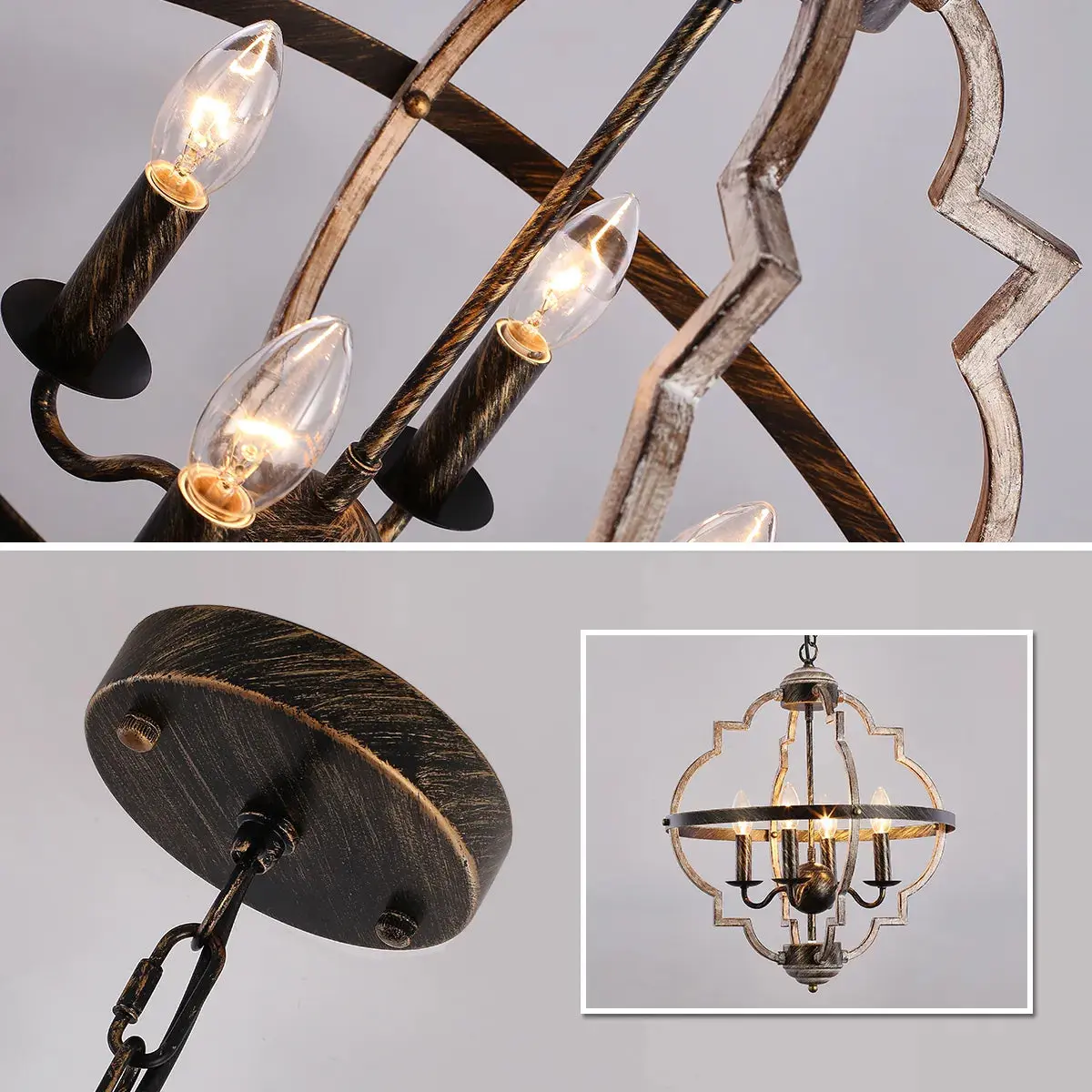 Rustic Metal Chandelier Lighting 4 Lights - Image 5