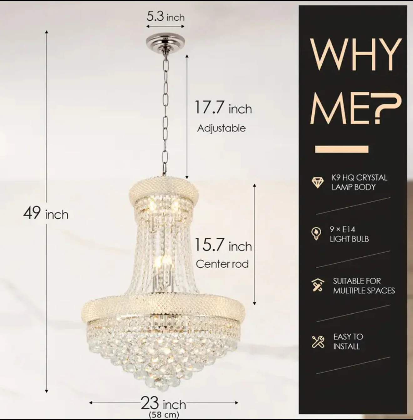 Sansa Chrome Raindrop Crystal Pendant Chandelier - Image 6