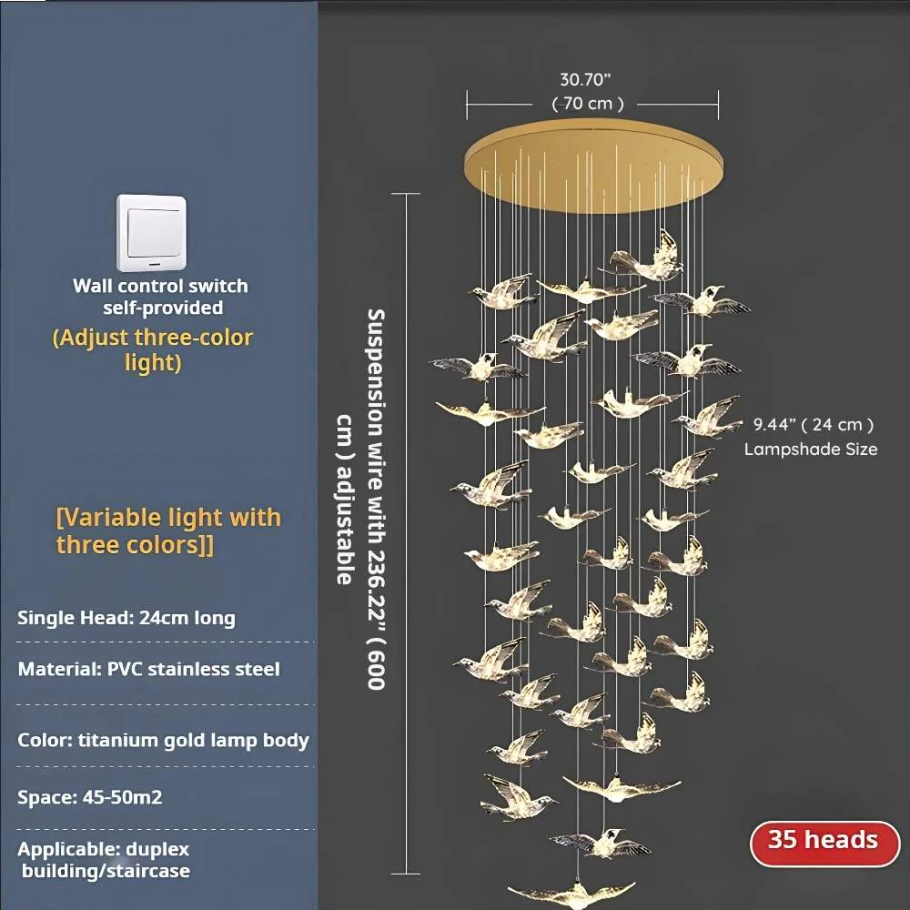 Bird Spiral Long Led Chandelier for Staircase and Foyer - Image 10