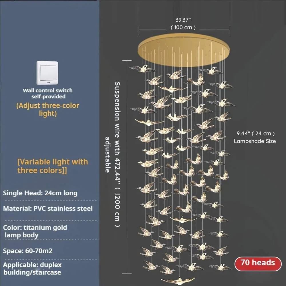 Bird Spiral Long Led Chandelier for Staircase and Foyer - Image 12