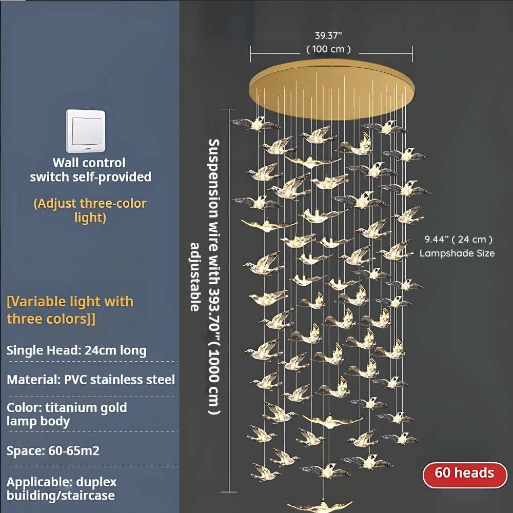 Bird Spiral Long Led Chandelier for Staircase and Foyer - Image 13