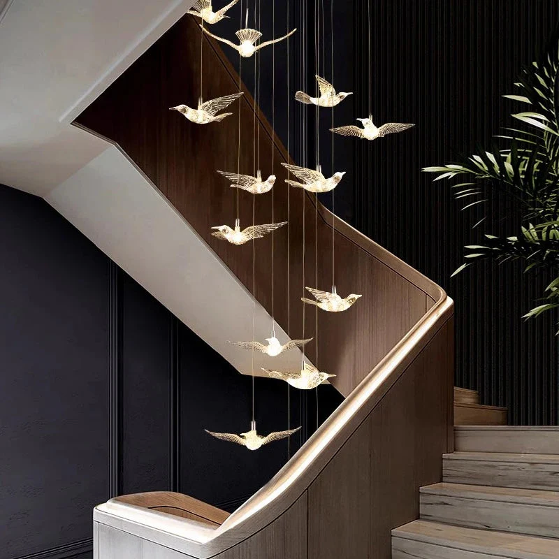 Bird Spiral Long Led Chandelier for Staircase and Foyer - Image 3