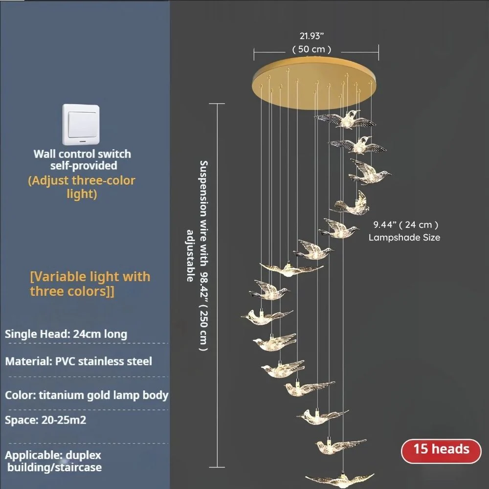 Bird Spiral Long Led Chandelier for Staircase and Foyer - Image 8