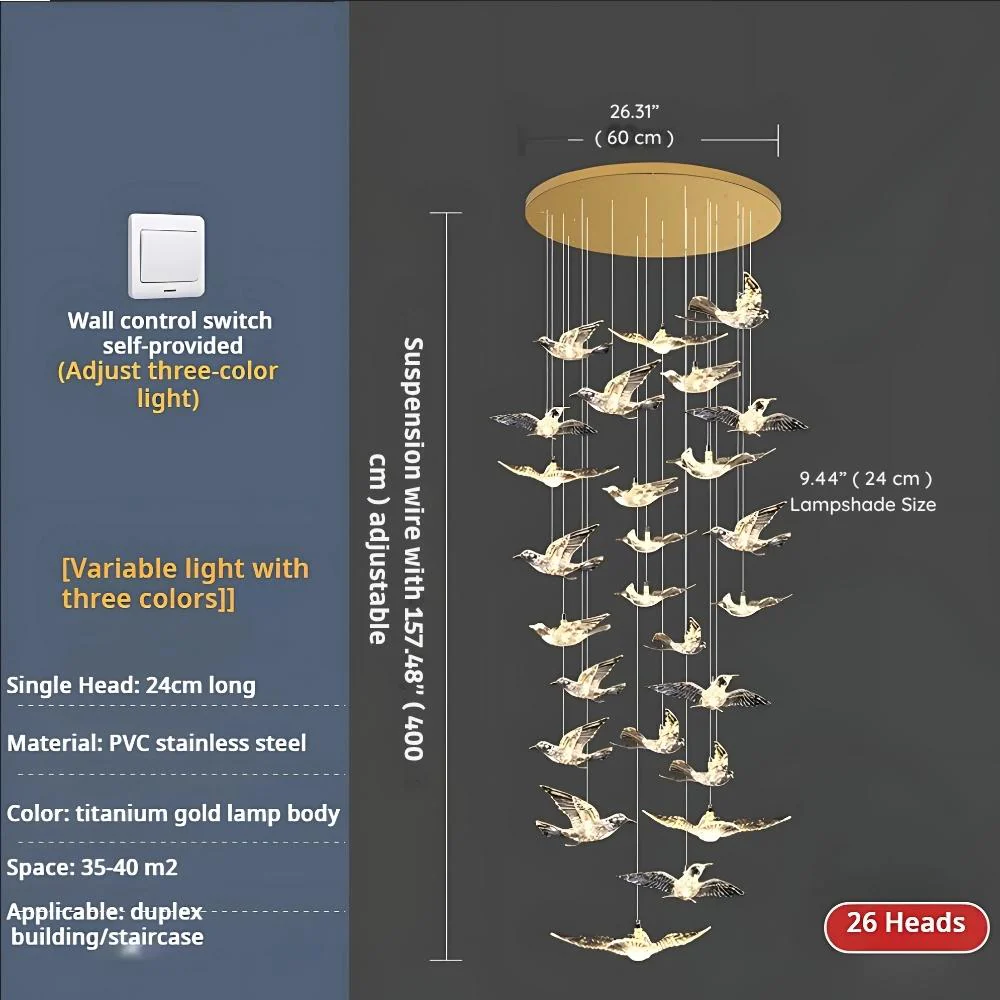 Bird Spiral Long Led Chandelier for Staircase and Foyer - Image 9