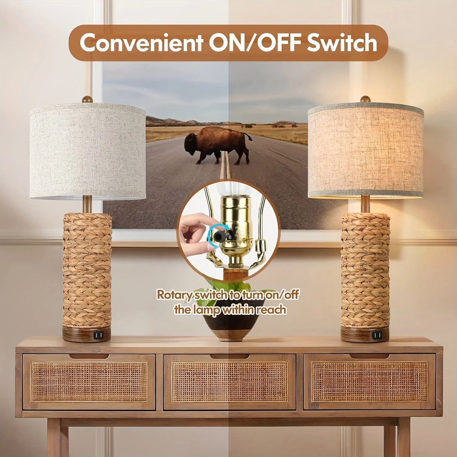 2-Set Tena Rattan Table Lamp - Image 4