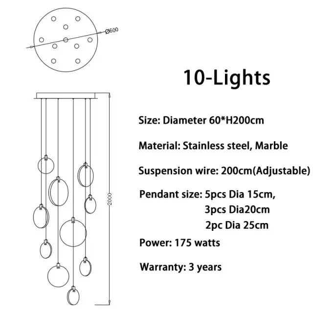 Tuya Marble Large Hanging Stairwell Lighting Chandelier - Image 7
