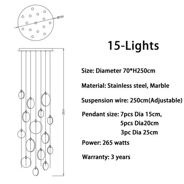 Tuya Marble Large Hanging Stairwell Lighting Chandelier - Image 8