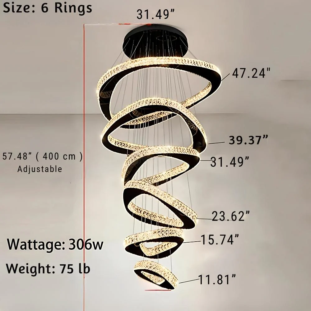 Twisted Ring Led Light Chandelier for High Ceiling - Image 11