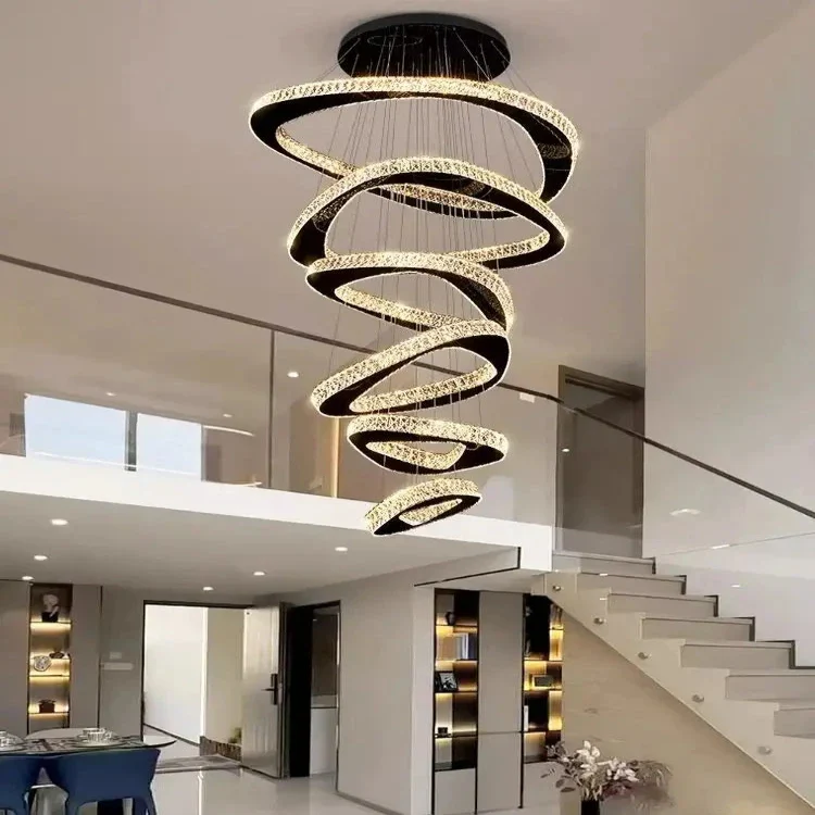 Twisted Ring Led Light Chandelier for High Ceiling - Image 3