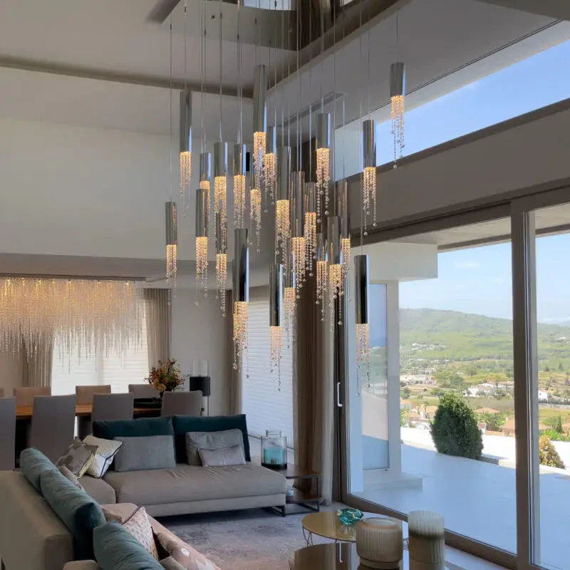 Ulas Modern Crystal Cascade LED Pendant Chandelier - Image 5