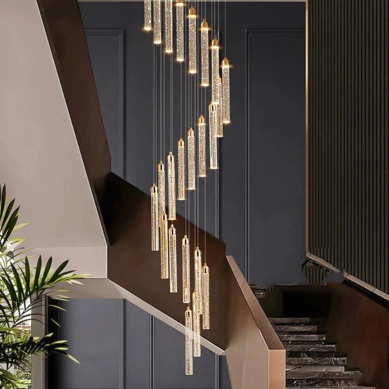 Uly Gold Crystal Chandelier for Staircase & Foyer & High Ceiling